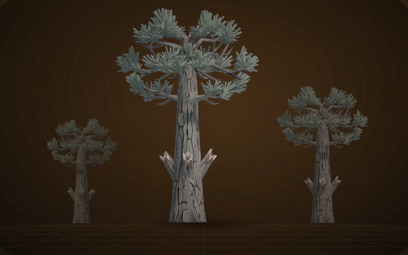 Steppe pine tree 3D model — game-ready with broken branch detail